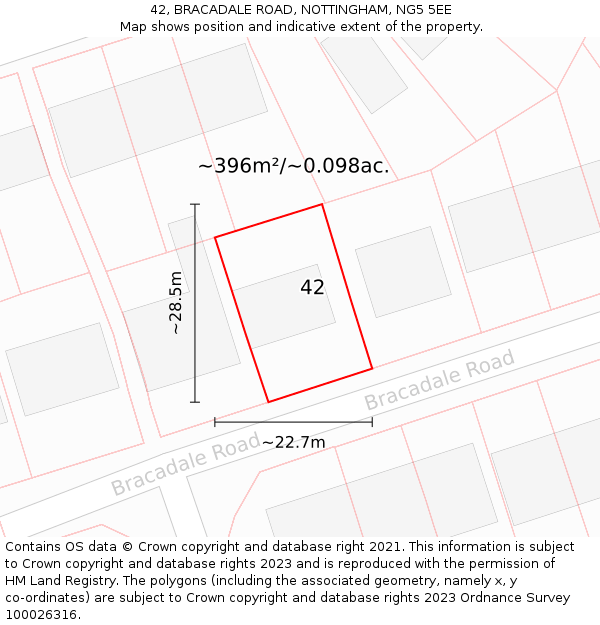 42, BRACADALE ROAD, NOTTINGHAM, NG5 5EE: Plot and title map