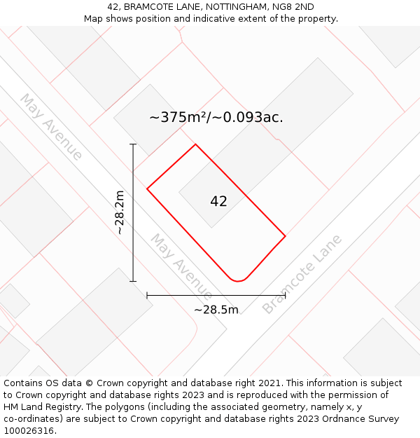 42, BRAMCOTE LANE, NOTTINGHAM, NG8 2ND: Plot and title map