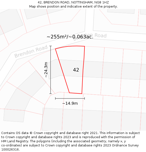 42, BRENDON ROAD, NOTTINGHAM, NG8 1HZ: Plot and title map