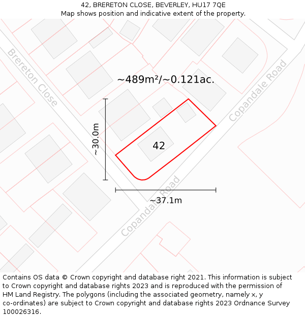 42, BRERETON CLOSE, BEVERLEY, HU17 7QE: Plot and title map