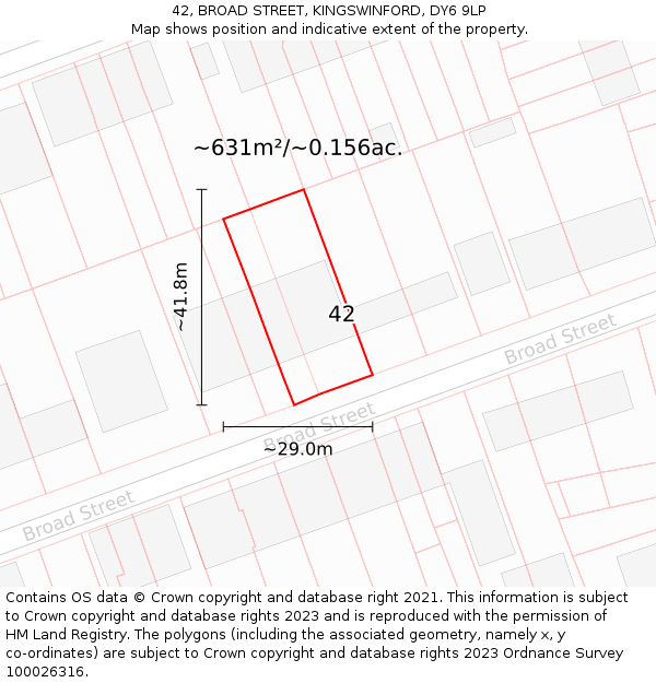 42, BROAD STREET, KINGSWINFORD, DY6 9LP: Plot and title map