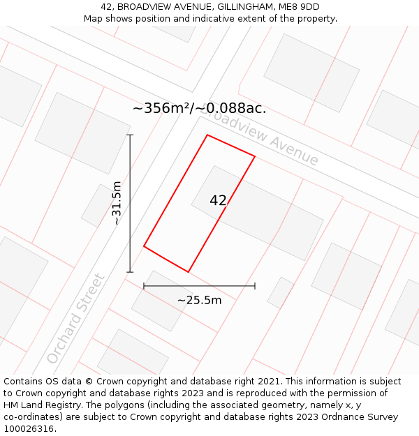 42, BROADVIEW AVENUE, GILLINGHAM, ME8 9DD: Plot and title map