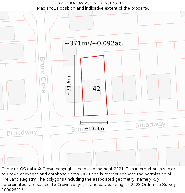 42, BROADWAY, LINCOLN, LN2 1SH: Plot and title map