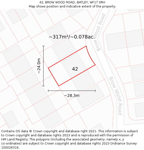 42, BROW WOOD ROAD, BATLEY, WF17 0RH: Plot and title map