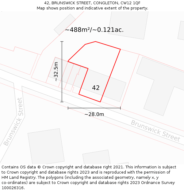42, BRUNSWICK STREET, CONGLETON, CW12 1QF: Plot and title map