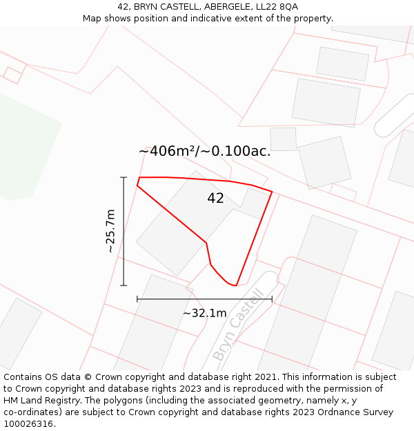 42, BRYN CASTELL, ABERGELE, LL22 8QA: Plot and title map