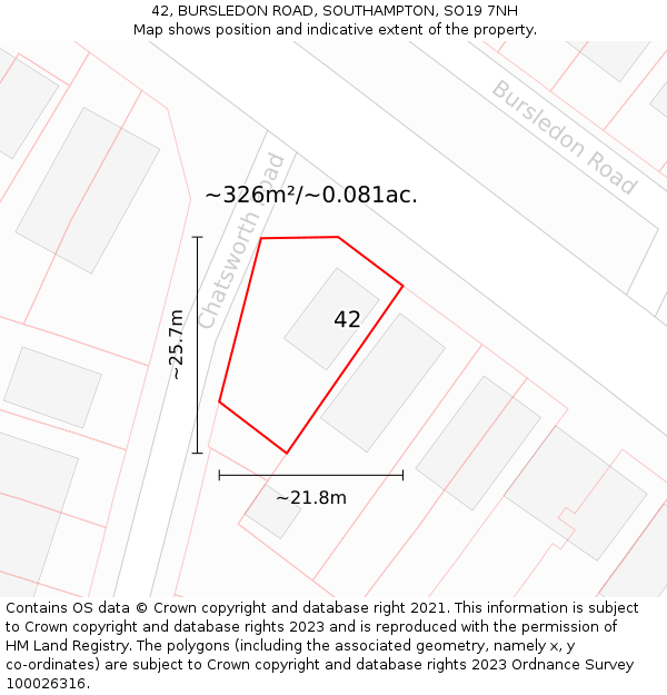 42, BURSLEDON ROAD, SOUTHAMPTON, SO19 7NH: Plot and title map