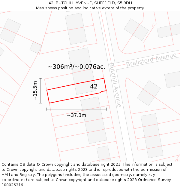 42, BUTCHILL AVENUE, SHEFFIELD, S5 9DH: Plot and title map