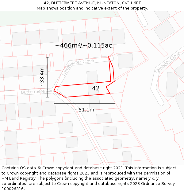 42, BUTTERMERE AVENUE, NUNEATON, CV11 6ET: Plot and title map