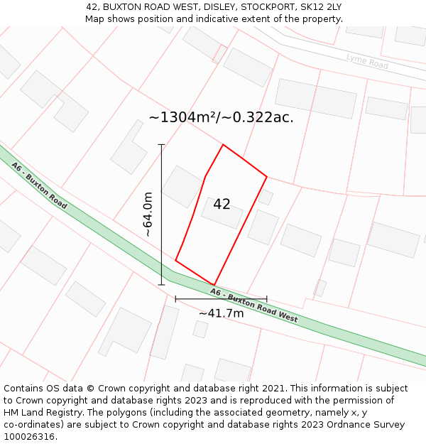 42, BUXTON ROAD WEST, DISLEY, STOCKPORT, SK12 2LY: Plot and title map