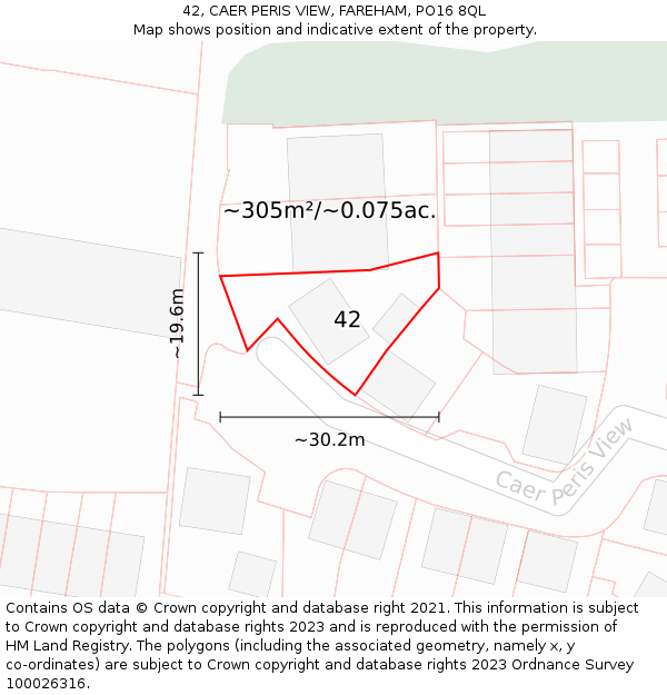 42, CAER PERIS VIEW, FAREHAM, PO16 8QL: Plot and title map