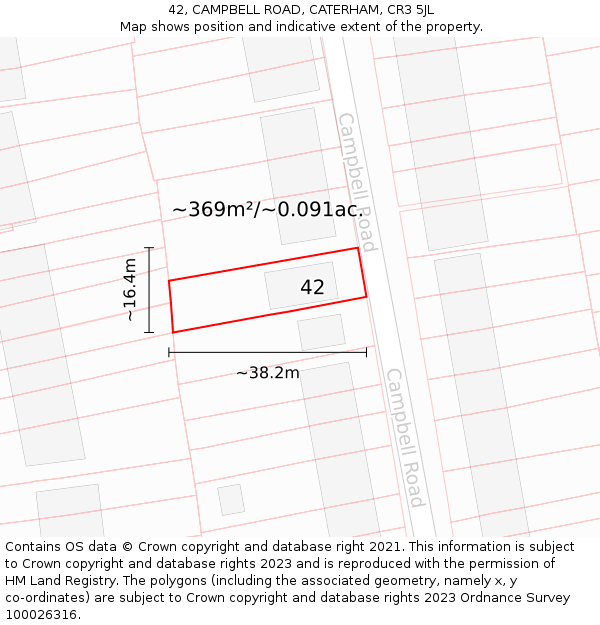 42, CAMPBELL ROAD, CATERHAM, CR3 5JL: Plot and title map