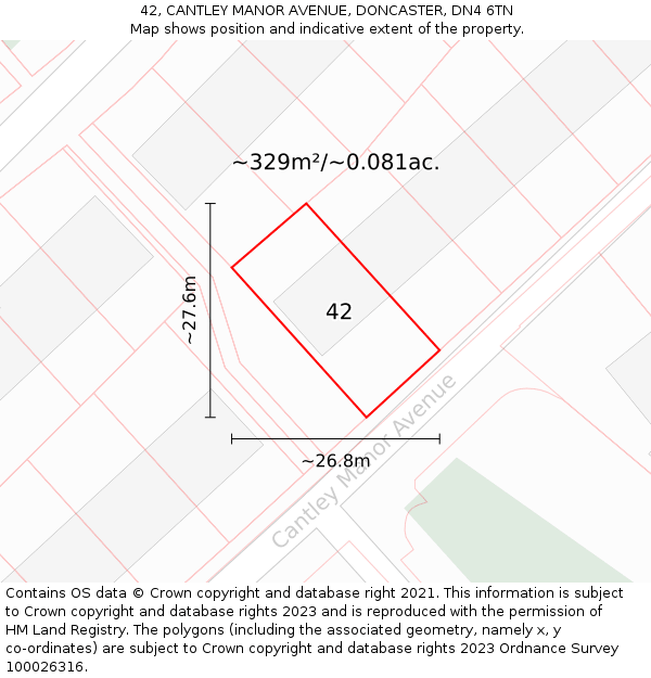 42, CANTLEY MANOR AVENUE, DONCASTER, DN4 6TN: Plot and title map