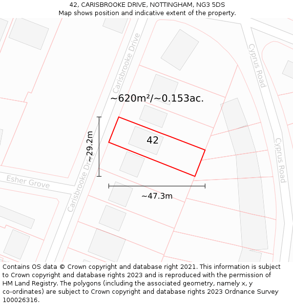 42, CARISBROOKE DRIVE, NOTTINGHAM, NG3 5DS: Plot and title map