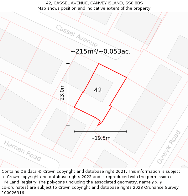 42, CASSEL AVENUE, CANVEY ISLAND, SS8 8BS: Plot and title map