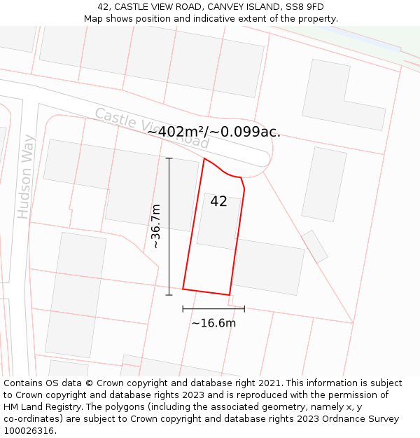 42, CASTLE VIEW ROAD, CANVEY ISLAND, SS8 9FD: Plot and title map