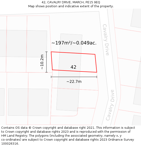 42, CAVALRY DRIVE, MARCH, PE15 9EQ: Plot and title map