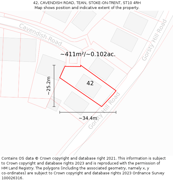 42, CAVENDISH ROAD, TEAN, STOKE-ON-TRENT, ST10 4RH: Plot and title map