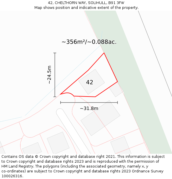 42, CHELTHORN WAY, SOLIHULL, B91 3FW: Plot and title map