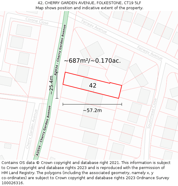 42, CHERRY GARDEN AVENUE, FOLKESTONE, CT19 5LF: Plot and title map