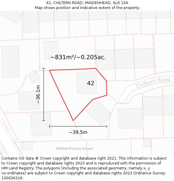 42, CHILTERN ROAD, MAIDENHEAD, SL6 1XA: Plot and title map