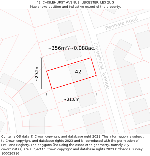 42, CHISLEHURST AVENUE, LEICESTER, LE3 2UG: Plot and title map