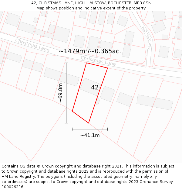 42, CHRISTMAS LANE, HIGH HALSTOW, ROCHESTER, ME3 8SN: Plot and title map