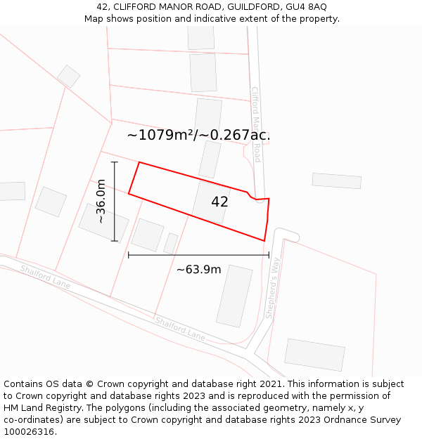 42, CLIFFORD MANOR ROAD, GUILDFORD, GU4 8AQ: Plot and title map