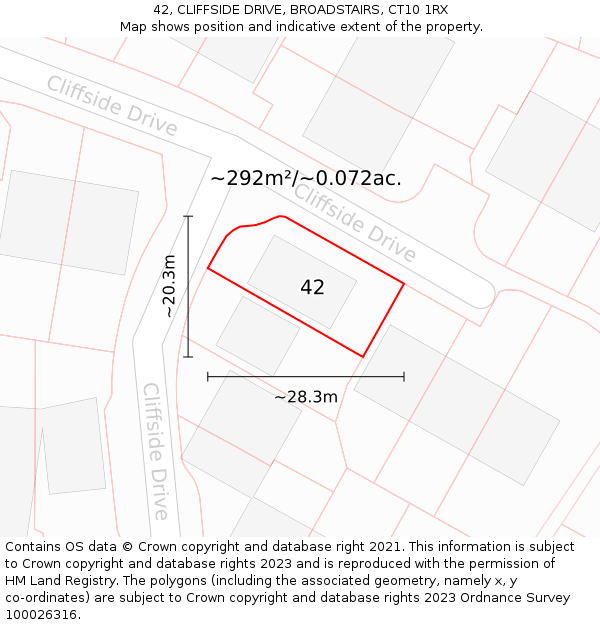 42, CLIFFSIDE DRIVE, BROADSTAIRS, CT10 1RX: Plot and title map
