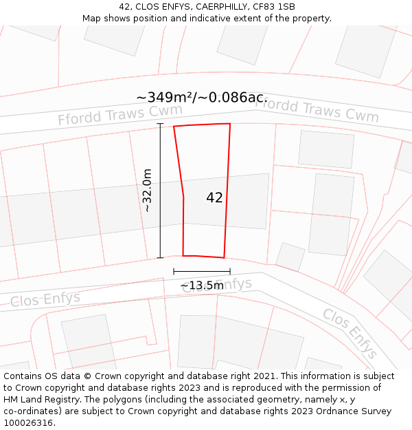 42, CLOS ENFYS, CAERPHILLY, CF83 1SB: Plot and title map