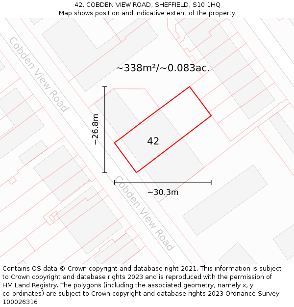 42, COBDEN VIEW ROAD, SHEFFIELD, S10 1HQ: Plot and title map