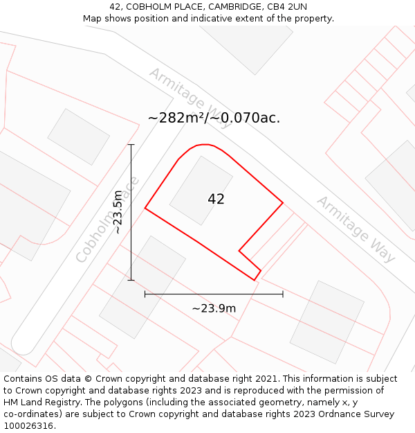 42, COBHOLM PLACE, CAMBRIDGE, CB4 2UN: Plot and title map