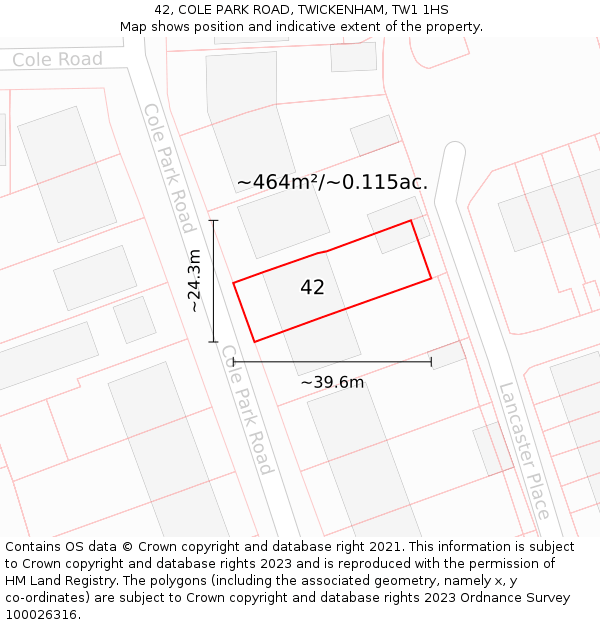 42, COLE PARK ROAD, TWICKENHAM, TW1 1HS: Plot and title map