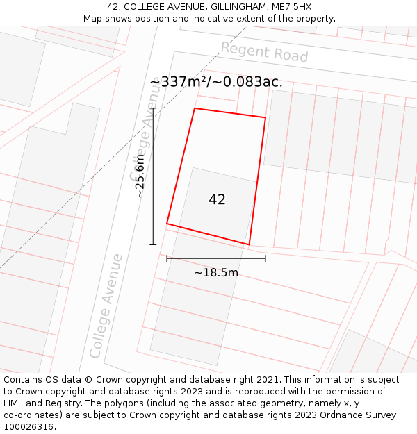 42, COLLEGE AVENUE, GILLINGHAM, ME7 5HX: Plot and title map