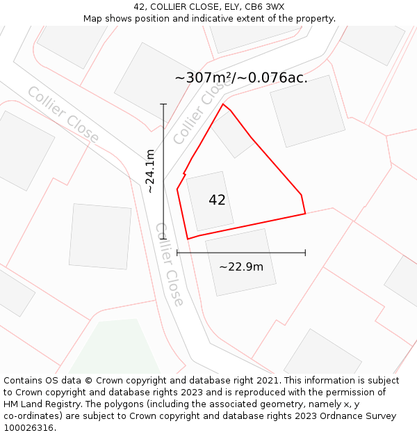 42, COLLIER CLOSE, ELY, CB6 3WX: Plot and title map