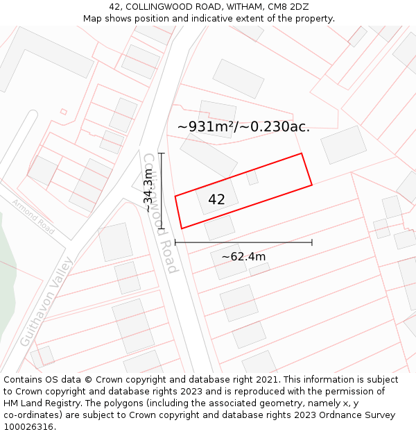 42, COLLINGWOOD ROAD, WITHAM, CM8 2DZ: Plot and title map