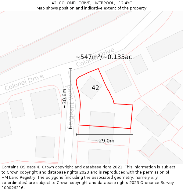 42, COLONEL DRIVE, LIVERPOOL, L12 4YG: Plot and title map