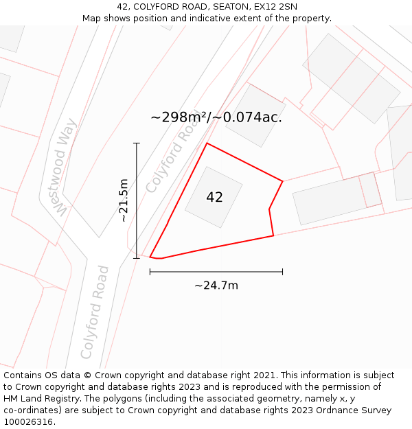 42, COLYFORD ROAD, SEATON, EX12 2SN: Plot and title map