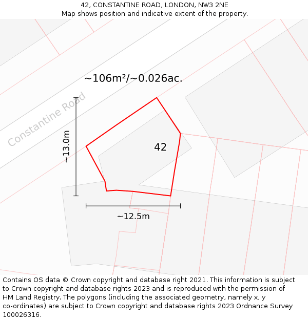 42, CONSTANTINE ROAD, LONDON, NW3 2NE: Plot and title map