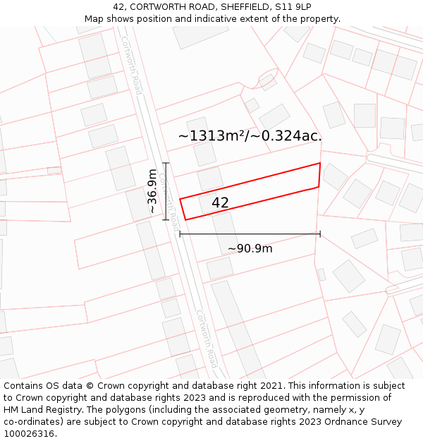 42, CORTWORTH ROAD, SHEFFIELD, S11 9LP: Plot and title map