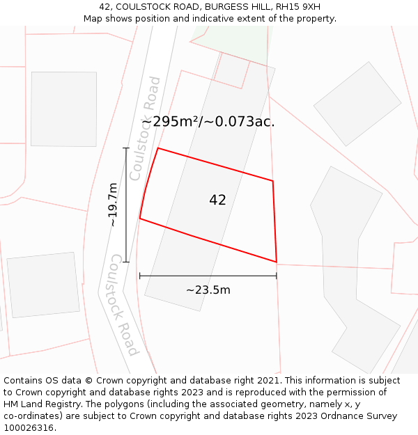 42, COULSTOCK ROAD, BURGESS HILL, RH15 9XH: Plot and title map