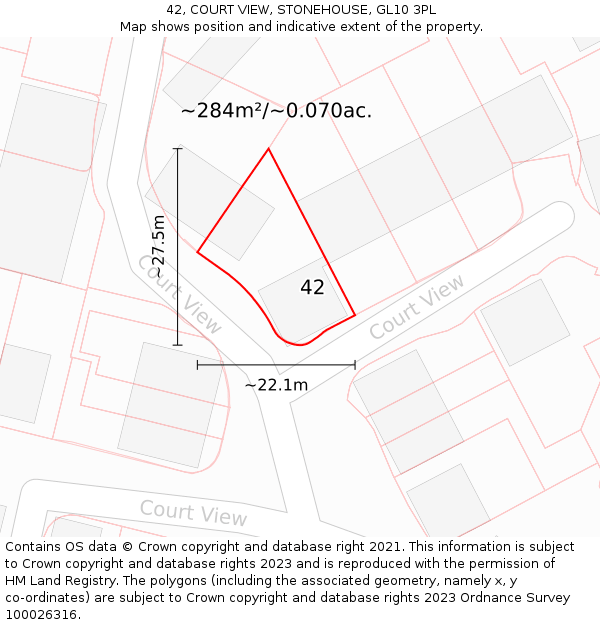 42, COURT VIEW, STONEHOUSE, GL10 3PL: Plot and title map