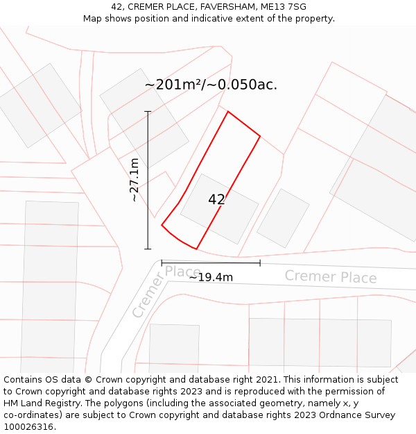 42, CREMER PLACE, FAVERSHAM, ME13 7SG: Plot and title map
