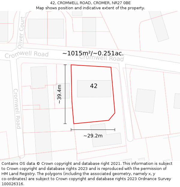 42, CROMWELL ROAD, CROMER, NR27 0BE: Plot and title map