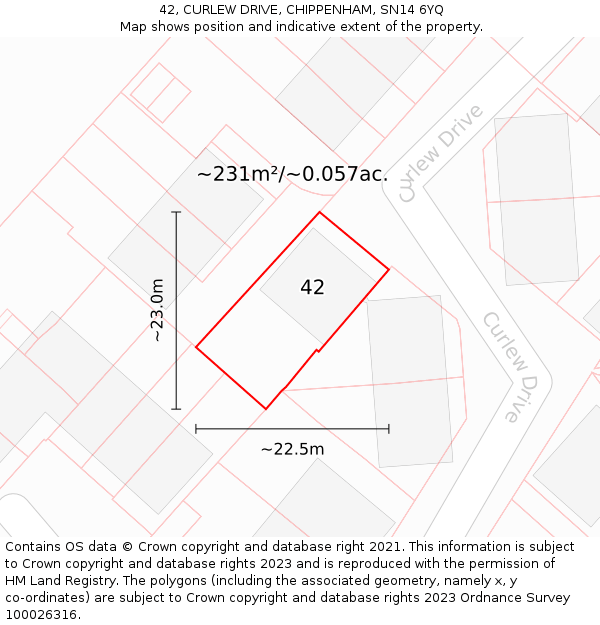 42, CURLEW DRIVE, CHIPPENHAM, SN14 6YQ: Plot and title map