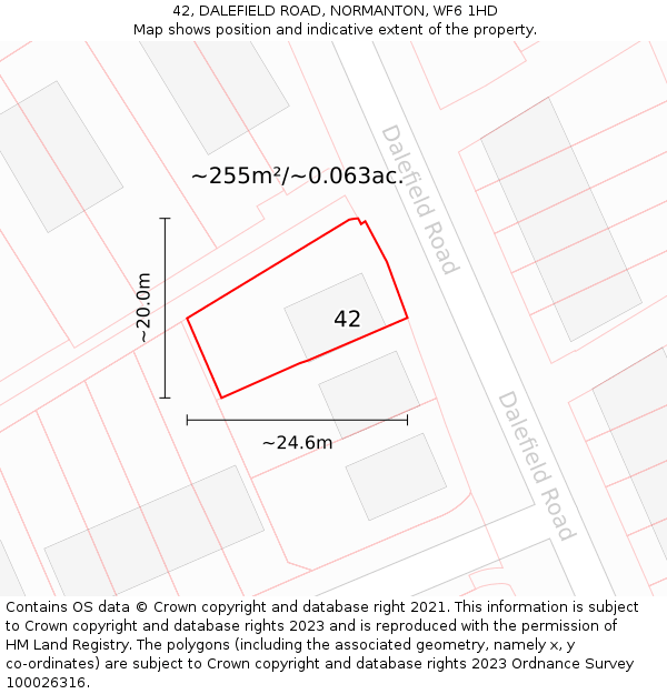 42, DALEFIELD ROAD, NORMANTON, WF6 1HD: Plot and title map
