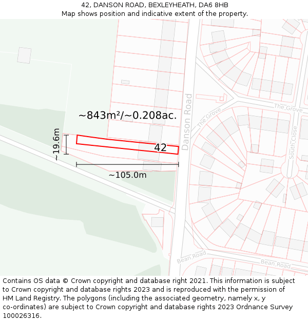 42, DANSON ROAD, BEXLEYHEATH, DA6 8HB: Plot and title map