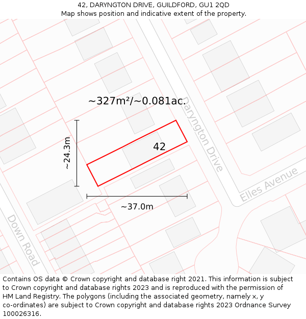 42, DARYNGTON DRIVE, GUILDFORD, GU1 2QD: Plot and title map