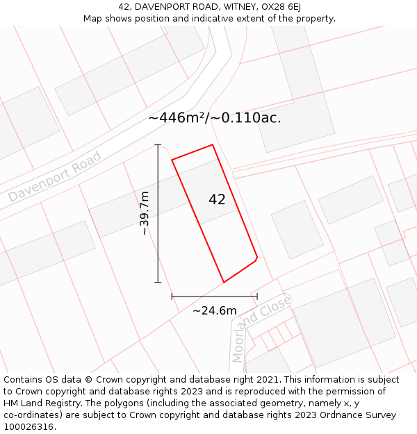 42, DAVENPORT ROAD, WITNEY, OX28 6EJ: Plot and title map