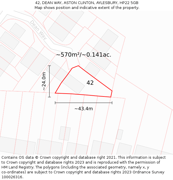 42, DEAN WAY, ASTON CLINTON, AYLESBURY, HP22 5GB: Plot and title map